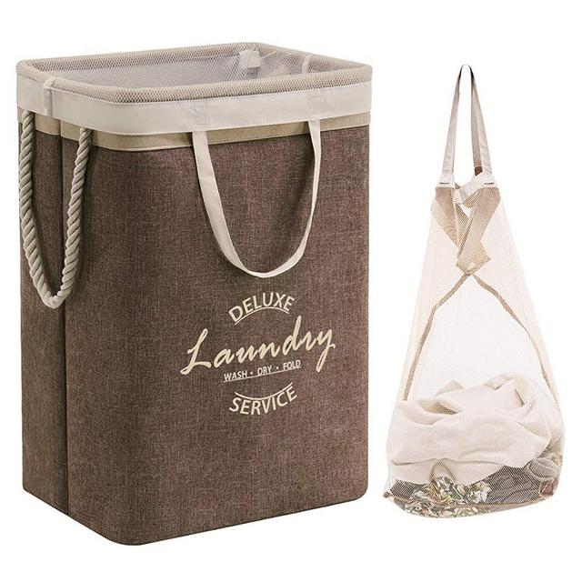 YOUDENOVA 72L Freestanding Laundry Hamper Basket with Detachable Brackets and Handle, Storage Basket with Removable Liner Bag for Clothing and Toys Organization,Brown