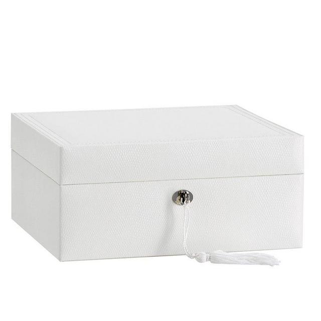 Personalized McKenna Leather Medium Jewelry Box, White
