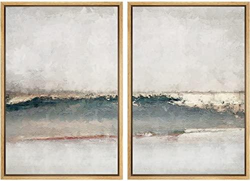 MUDECOR Framed Canvas Print Wall Art Set Watercolor Pastel Gray Teal Landscape Abstract Shapes Illustrations Modern Art Decorative for Living Room, Bedroom, Office - 16"x24"x2 Natural