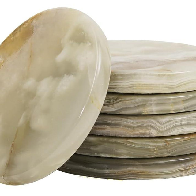 Marble Coasters Green Onyx 3.5 Inch Round Handmade Set of 6 Drink Coaster for Tabletop & Coffee Table Decor, Ideal Coaster Set for Drink