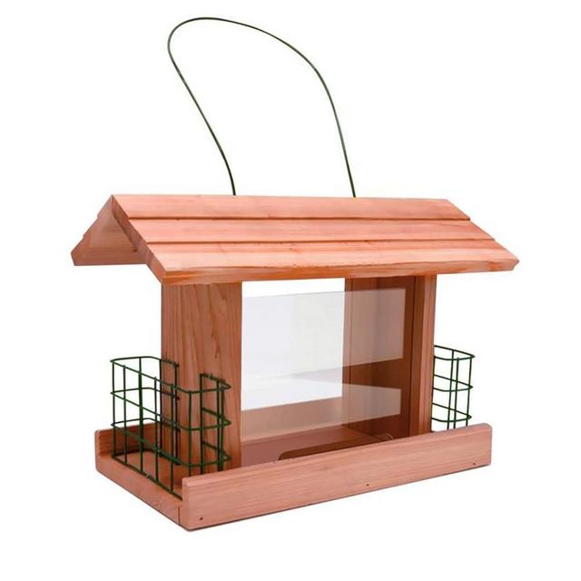 Worth Garden Cedar Bird Feeder - Wooden Hanging Garden Roof Top Feeder with 2 Suet Holder Cages and Double Plastic Window - Outdoor Weatherproof - 12.2''L X 7.3'' W x 8.6''H