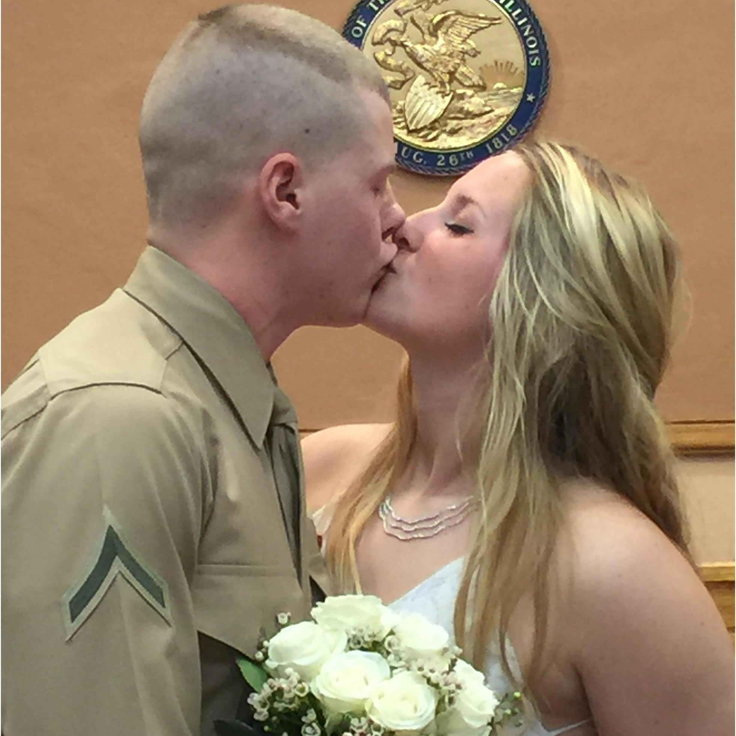 Our first kiss as Mr. and Mrs. Justin Walters
