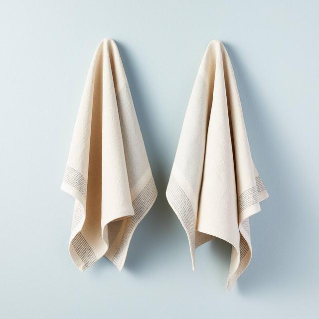 2ct Color Block Kitchen Towel Set Gray/Sour Cream - Hearth & Hand™ with Magnolia