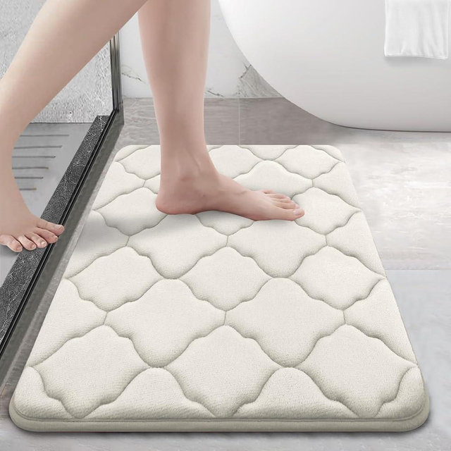 OLANLY Memory Foam Bath Mat Rug, Ultra Soft Non Slip and Absorbent Bathroom Rug, Machine Wash Dry, Comfortable, Thick Bath Rug Carpet for Bathroom Floor, Tub and Shower, 24x16, Ivory