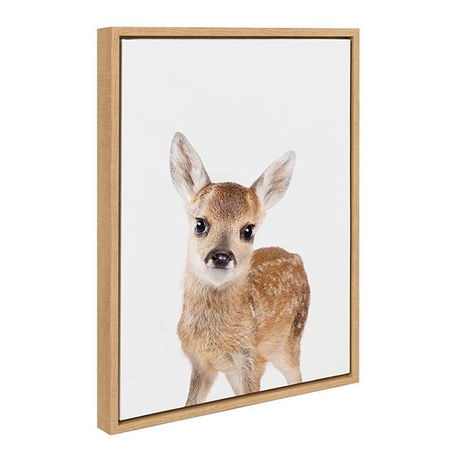 Kate and Laurel Sylvie Animal Studio Deer Framed Canvas Wall Art by Amy Peterson Art Studio, 18x24 Natural, Whimsical Fun Animal Nursery Art for Wall