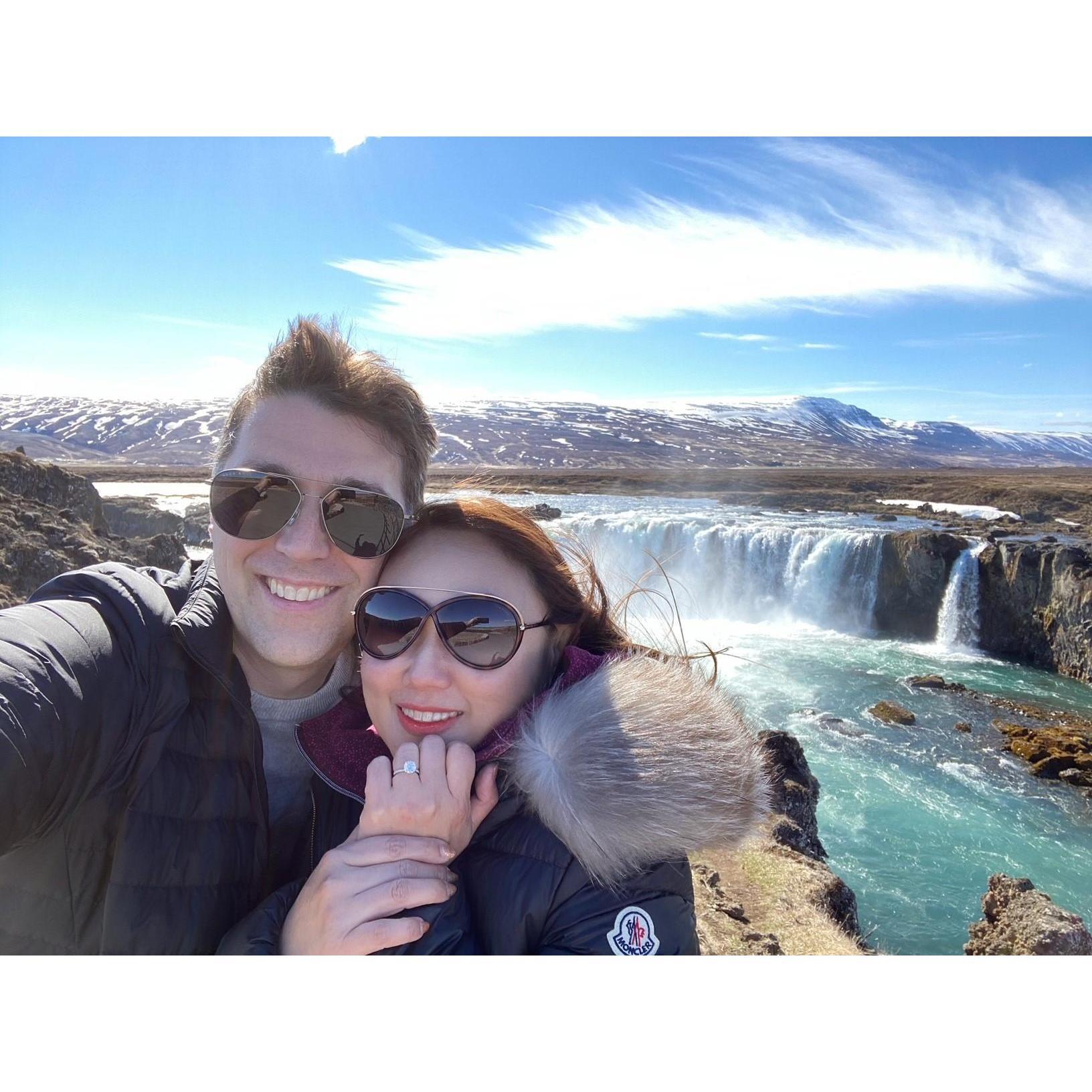 Newly engaged at Waterfall of the Gods!