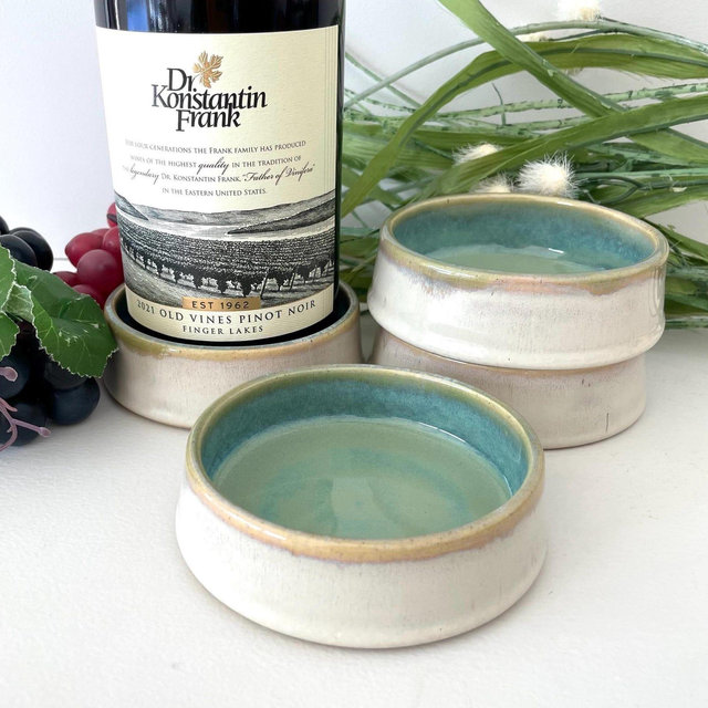 Turquoise Birch Glaze Wine Bottle Coaster: Handmade Stoneware Pottery