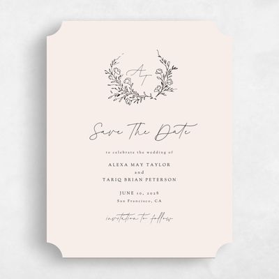 Beige Ticket Wedding Save the Date - Marnina Portrait