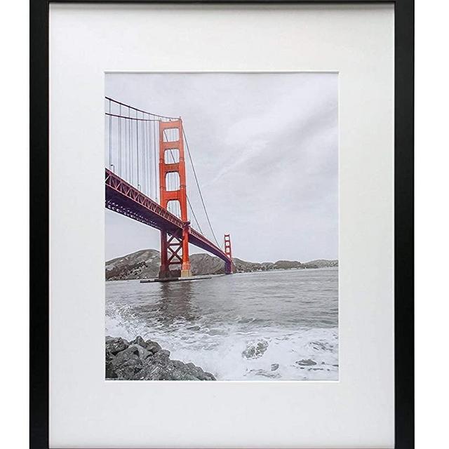 Frametory, 16x20 Black Picture Frame - Made to Display Pictures 11x14 Photo with Ivory Color Mat - Wide Molding - Built in Hanging Features