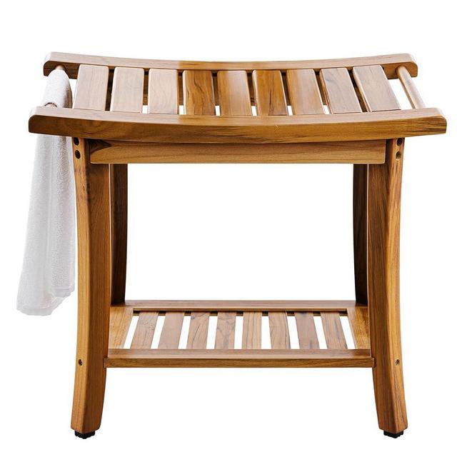 Teak Shower Bench Seat with Handles AB & Co Group, Portable Wooden Shower Bench with Storage Towel Shelf,Waterproof Teak Shower Bench, Shower Chair in Wood to Spa Bathroom Bench
