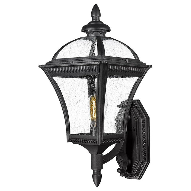 Emliviar 23 Inch Modern Exterior Light Fixture, Large Vintage Outdoor Porch Light for House, Die-Cast Aluminum with Seeded Glass, Black Finish, XE266B BK