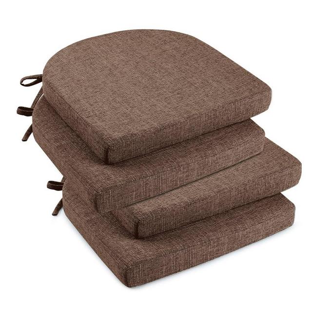 downluxe Indoor Chair Cushions for Dining Chairs, Soft and Comfortable Textured Memory Foam Kitchen Chair Pads with Ties and Non-Slip Backing, 16" x 16" x 2", Brown, 4 Pack