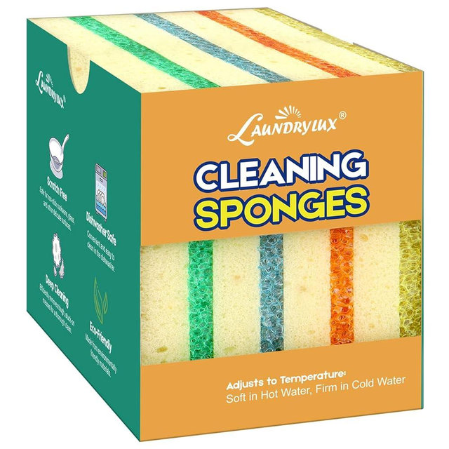 LAUNDRYLUX Scrub Sponge, Dual-Sided Temperature-Responsive Scrubber - Non-Scratch - Multipurpose Dish Sponges for Kitchens, Bathrooms, and Outdoor Use - 8 Pack
