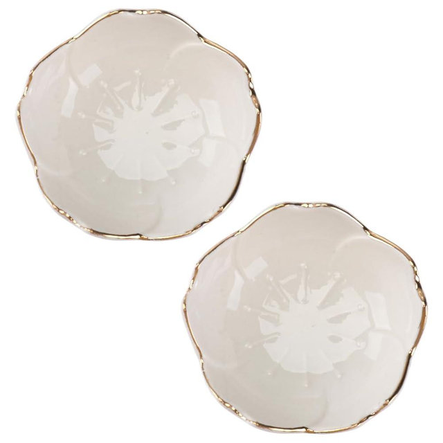 Housoutil Ceramic Cherry Blossom Soy Sauce Dish, 2PCS Dipping Bowls, Soy Sauce Bowls with Gold Trim, 2.75 Inch Dipping Serving Dishes for Appetizer Bbq Dessert Snack Serving （White）