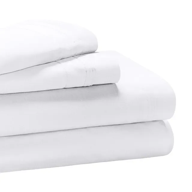 Luxury Egyptian Quality Cotton 650 Thread Count Solid Deep Pocket Sheet Set, Queen, White - Blue Nile Mills