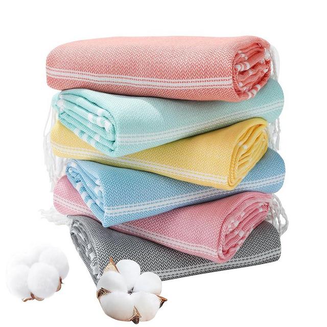 Genovega 6 Packs Oversized Cotton Turkish Beach Bath Towel Set Bulk 74"x38" Extra Large Sand Free Quick Dry Swim Camping Pool Clearance Towels Travel Blanket Adult Essentials Multi Stripe