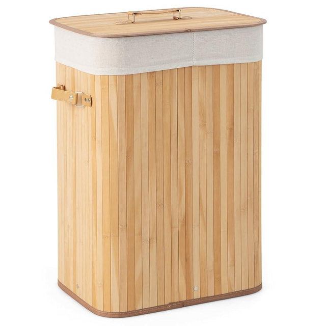 Giantex Bamboo Laundry Hamper with Lid, 72L Large & Tall Clothes Hamper with Removable Liner & Handles, Rectangular Laundry Basket for Small Spaces, Laundry Room, Bedroom (Natural)