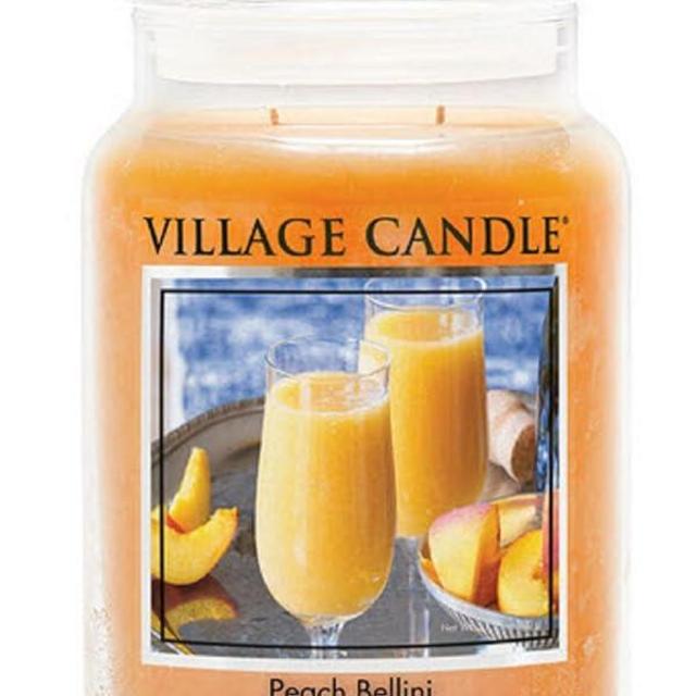 Village Candle Peach Bellini, Large Glass Apothecary Jar, Scented Candle 21.25 oz