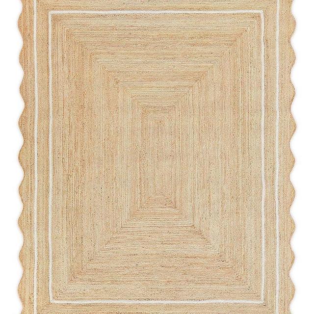 Weaving Village Wave Scalloped Natural Jute Rug Boho Jute Rug Entryway Runner Rug Farmhouse Scallop Rug, Off White (5'x7')