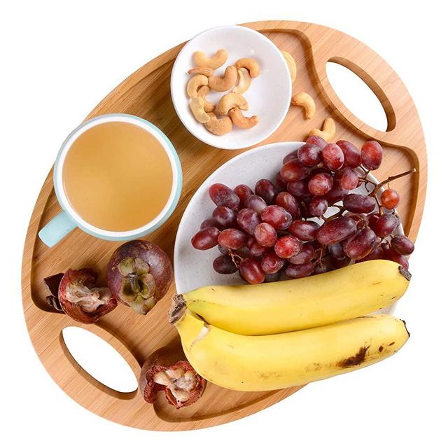 Harmony Essentials Bamboo Tray with Handles - Round Wooden Tray - Great for Food and Drink - Wood Serving Tray