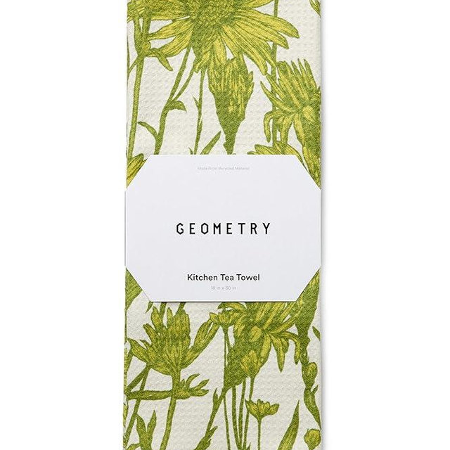 GEOMETRY Tea Towels – Spring & Summer Collection – Quick-Dry, Ultra-Absorbent, Reusable Microfiber Kitchen Towels for Drying & Cleaning - Golden Botanica - 1 Pack