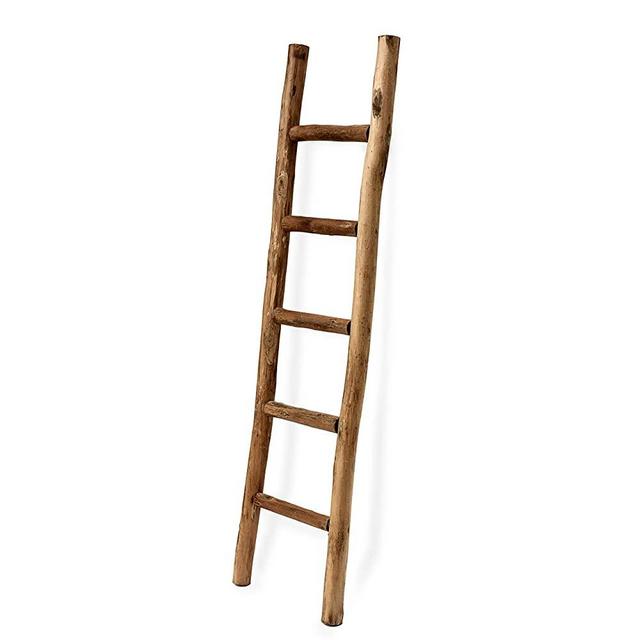 FUIN 5 Ft Wood Wall Leaning Decorative Blanket Ladders Storage Quilt Stands Towel Display Rack Rustic Farmhouse, Brown