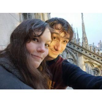 Our first Valentines Day together, we went to the top of the Duomo in Milan in the rain.