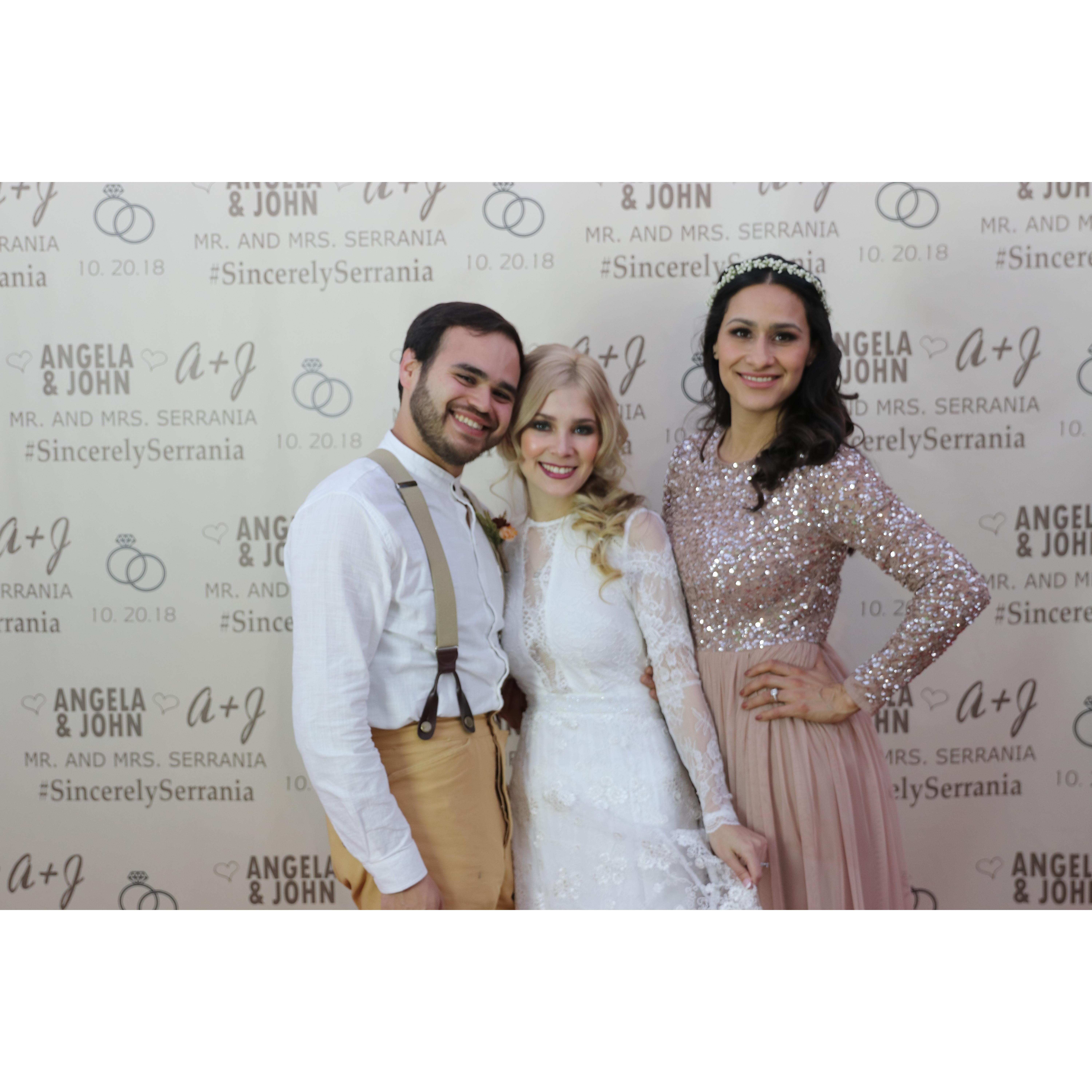Groomsman Jorge Soriano and Bridesmaid Adriana Mulero with The Bride, Angela Serrania