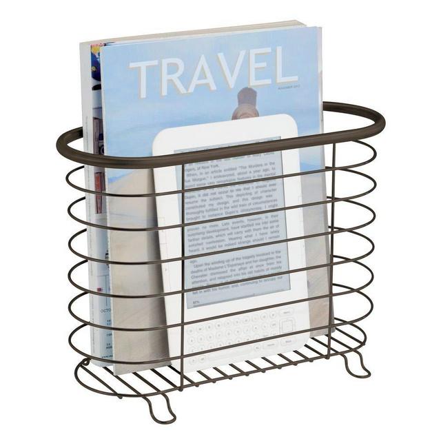 mDesign Decorative Metal Farmhouse Magazine Holder and Organizer Bin - Standing Rack for Magazines, Books, Newspapers, Tablets in Bathroom, Family Room, Office, Den - Bronze