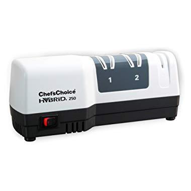Chef'sChoice 250 Diamond Hone Hybrid Sharpener Combines Electric and Manual Sharpening for Straight and Serrated 20-degree Knives Uses Diamond Abrasives for Sharp Durable Edges, 3-Stage, White