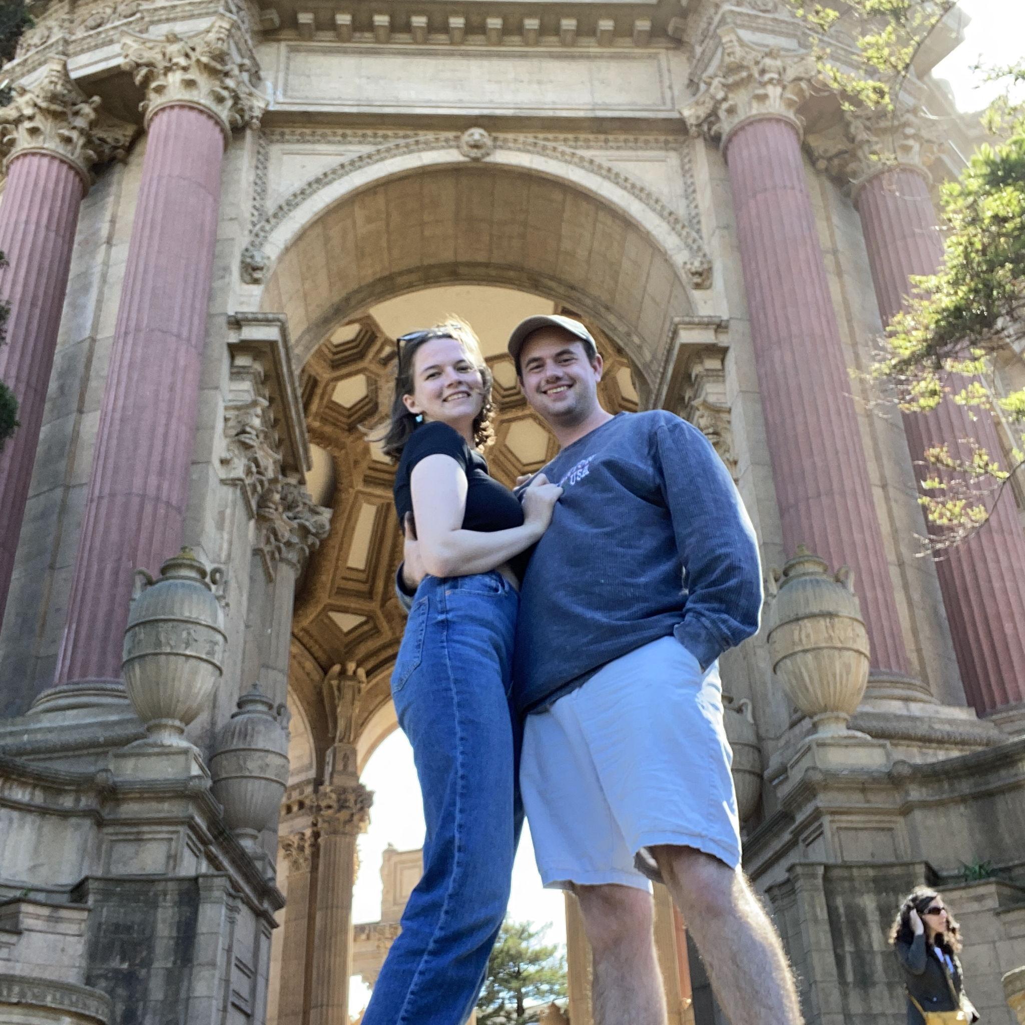 In San Francisco, we stopped at the Palace of Fine Arts before biking the Golden Gate Bridge.
