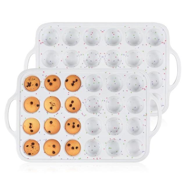 CAKETIME Mini Muffin Pan, Metal Reinforced Frame Mini Cupcake Pans 24 Cups Nonstick Mini Muffin Silicone Molds with Handle for Baking Mini Muffins, Mini Cupcakes, Mini Egg Bites 2 Pack