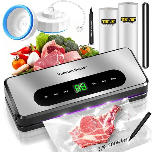 8 in 1 Food Vacuum Sealer Machine With Canning Sealer,Multi-function Food Sealer Built-in UV Cutter/Bag Storage Act on Dry Wet oil Crispy,Vacuum Sealer with Cutter Attached 2 Bag Rolls/Marker Pen