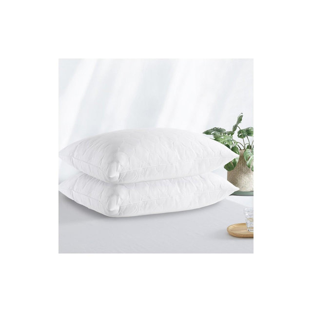 Peace Nest Goose Feather Down Pillow White Quilted Cotton Cover Set of 2, WaterDrop, King