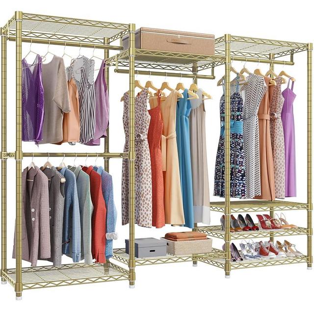 VIPEK V5 Portable Closet Wardrobe Heavy Duty Clothes Rack, Freestanding Metal Clothing Rack Custom Closet Rack with 8 Adjustable Shelves, 68.9" L x 15.7" W x 76.4" H, Max Load 890LBS, Gold
