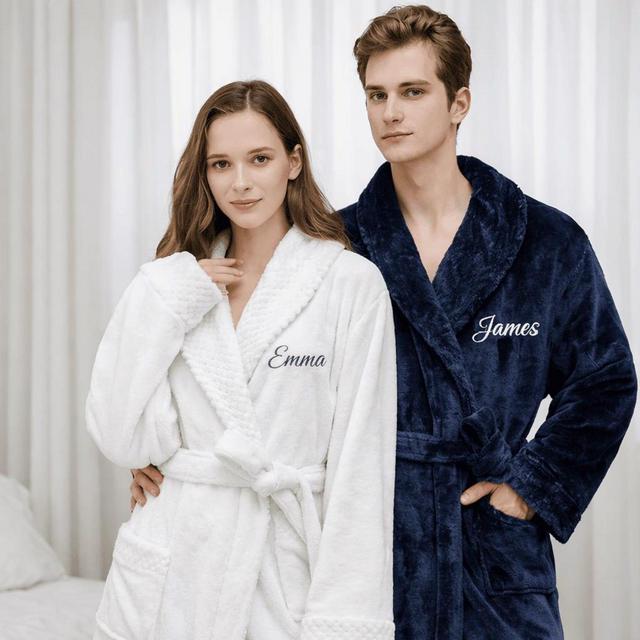 Personalized Couple Plush Robes, Custom Embroidered His & Hers Bathrobes