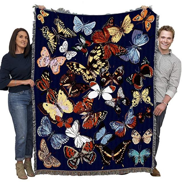 Flutterbies Butterfly Blanket - Garden Floral Gift Tapestry Throw Woven from Cotton - Made in The USA (72x54)