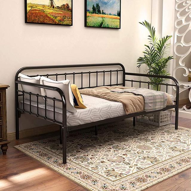 JURMERRY Metal Daybed Frame Twin Size with Steel Slats Platform Furniture,Black