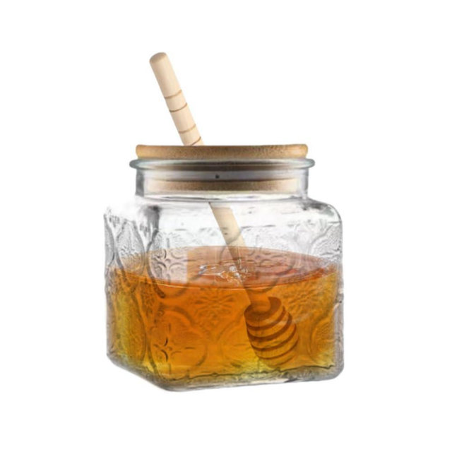 17oz Honey Jar with Dipper Stick, 2-in-1 Vintage Mason Jar for Honey, Syrup & Jam