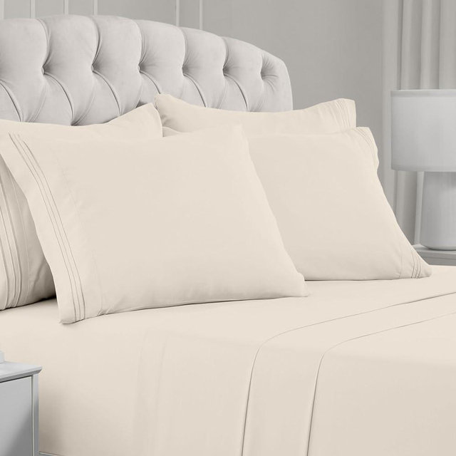 Mellanni King Size Sheets Set - 6 Piece Iconic Collection Bedding Sheets & Pillowcases - Luxury, Soft, Cooling Bed Sheets - Deep Pocket up to 16" - 6 PC (King, Golden Ivory w/Extra Pillow Cases)