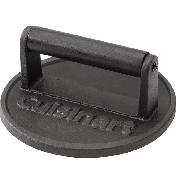 Cuisinart 6.5" Cast Iron Smashed Burger Press, Round Flat Edge Grill Press for Crispy Smash Burgers, Burger Tool for Grill and Griddle Accessories, for BBQs and Tailgates