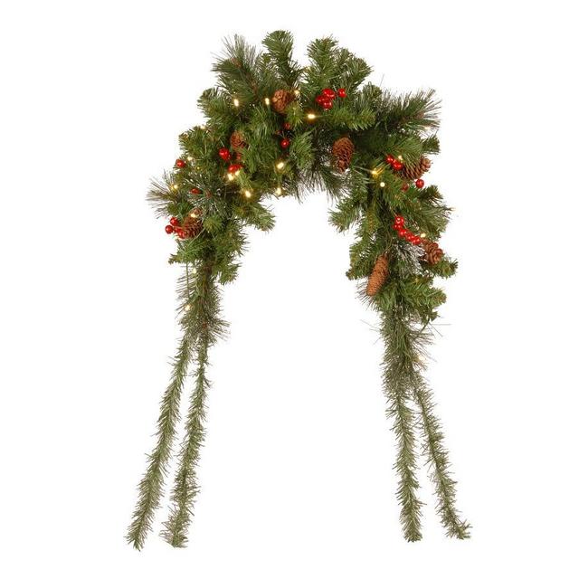 Pre-Lit LED Faux Pine Mailbox Swag, Red Berries - 3'