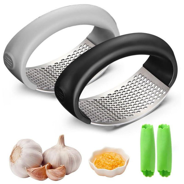 Garlic Press Rocker - 2024 NEW Stainless Steel Garlic Mincer Garlic Crusher with Peeler, New Innovative Garlic Chopper with Peeler and Scraper for Smash Garlic
