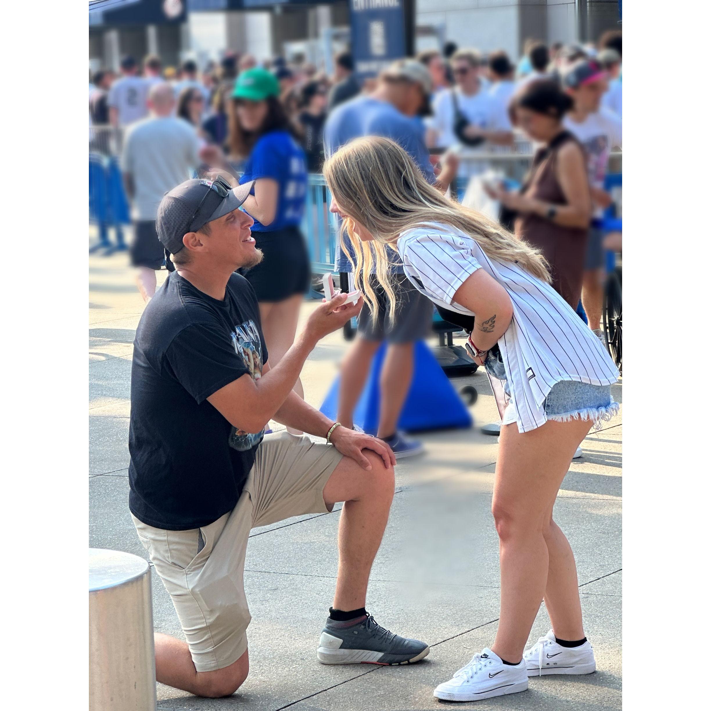 07.05.24 We got engaged in front of Yankee Stadium!