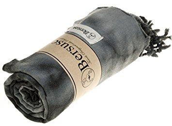 Bersuse 100% Cotton - Trinidad Turkish Towel - Bath Beach Fouta Peshtemal - Tie Dye Pestemal - 38X64 Inches, Black Grey