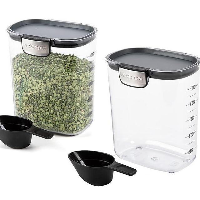 Progressive International ProKeeper+ Clear Plastic Airtight Food Baker's Kitchen Storage Organization Container Canister Set with Magnetic Accessories, 2- Piece Set (PKS-2 - Grain 2.5-Quart)