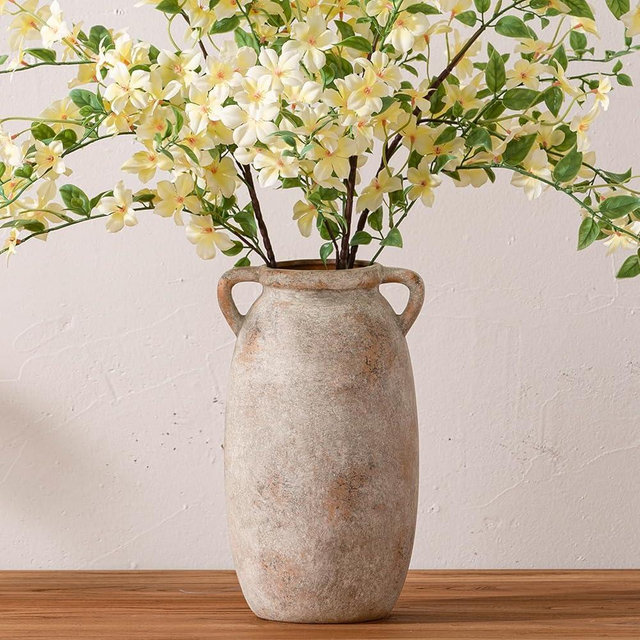 Dobbyby Ceramic Flower Vase 12 inch Farmhouse Rustic Vase Decorative Pottery Terracotta Tall Vases for Home Decor Table Mantle Fireplace Living Room Bathroom Wedding Centerpiece (Large-Terracota)