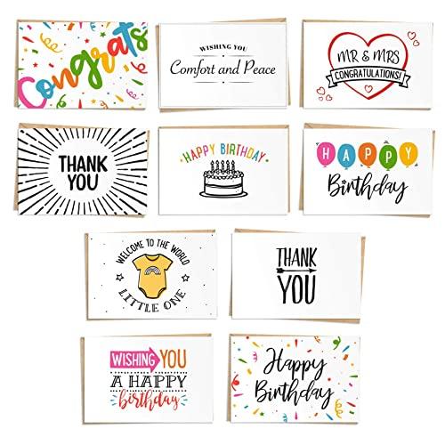 120 All Occasion Cards Assortment - Thank you, Birthday, Sympathy, Baby Shower, Congratulations and Wedding Cards with Craft Paper Envelopes