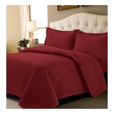 Deep Red Brisbane Solid Oversized Diamond Quilt Set (Full/Queen) - Tribeca Living