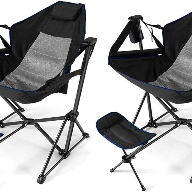 HAPPYGRILL 2 Pack Hammock Camping Chair with Footrest, Outdoor Folding Swinging Chair with Cozy Head Pillow, Cup Holder, Carrying Bag, Portable Lightweight Rocking Chair for Adult Lawn Fishing Picnic